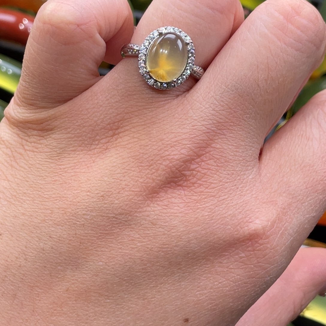 蛇纹石玉银S925镶嵌戒指