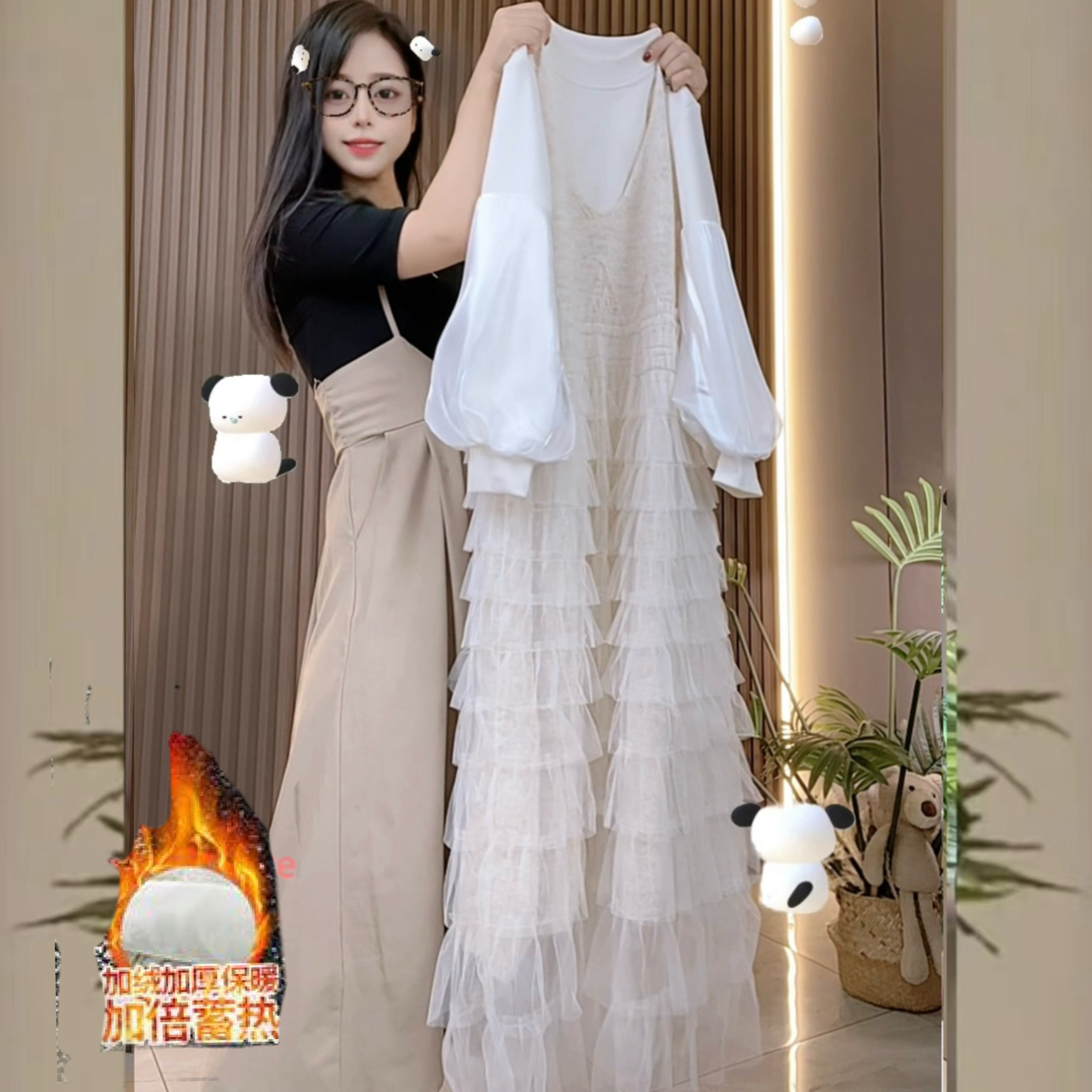 【设计定制款 母女装】 毛线背带拼纱仙女裙2025秋冬新款亲子装