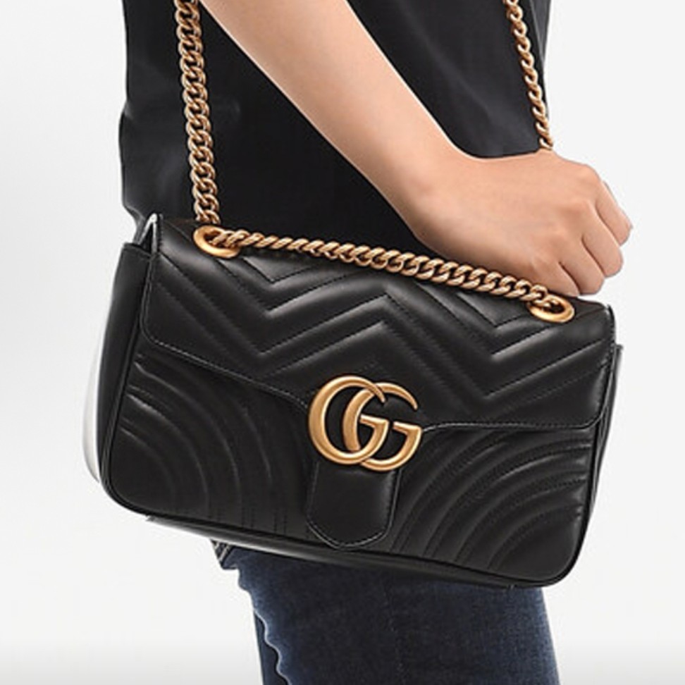 95新 GUCCI/古驰 黑金马蒙26链条包单肩包16174256