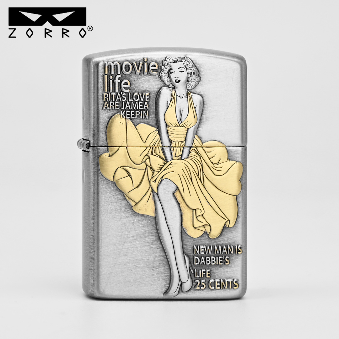 ZORRO佐罗三代电镀经典玛丽莲梦露防风打火机男士创意个性打火机