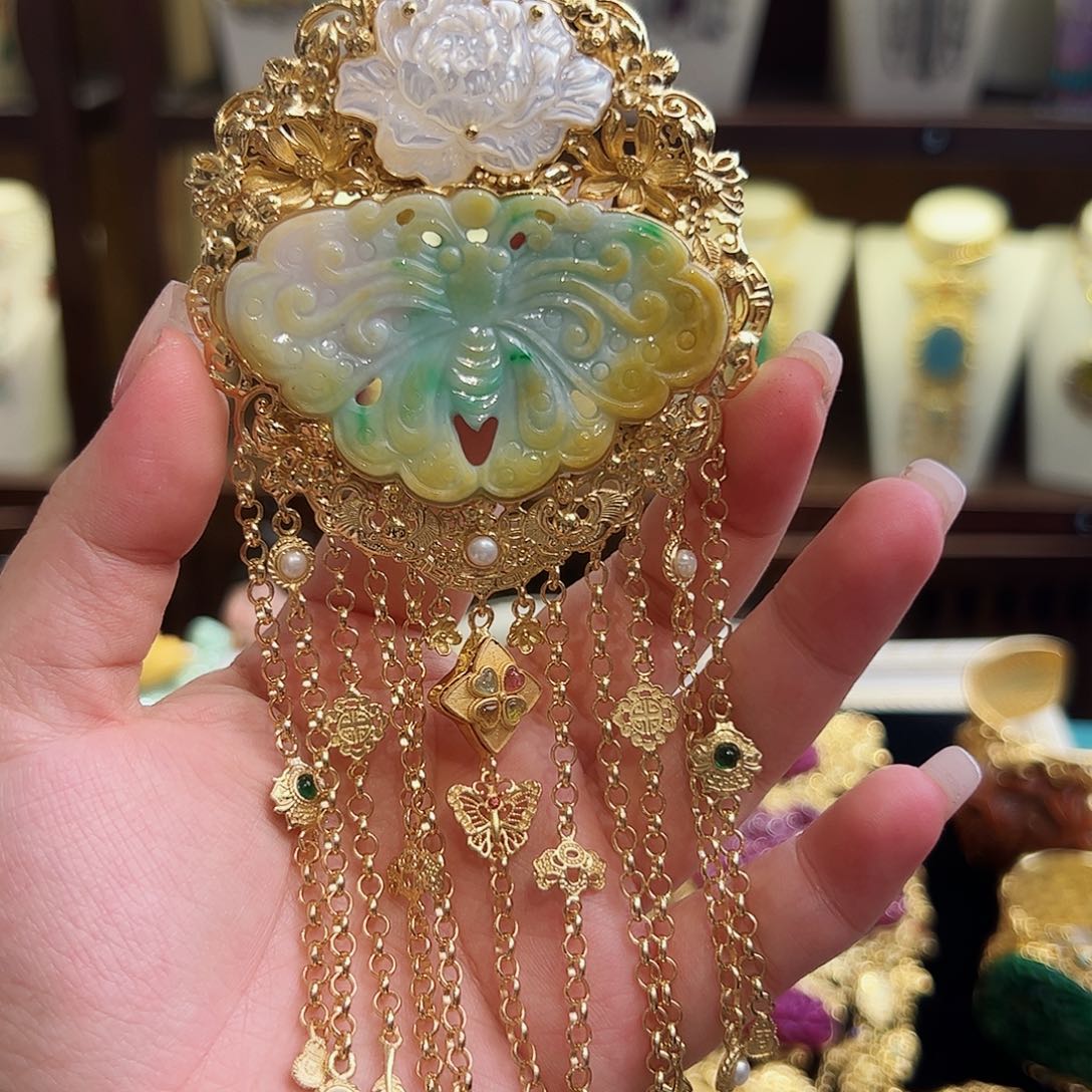 翡翠颈饰银S925镶嵌古风