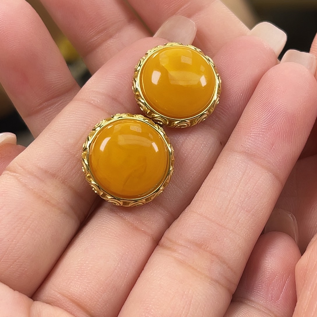 银S925镶嵌琥珀裸石多样性发其一h