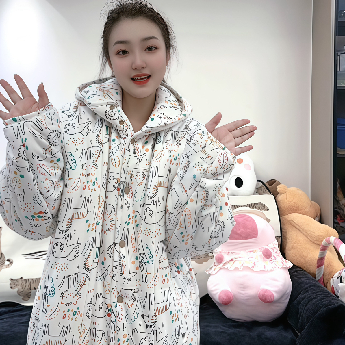 【LZW】新疆棉(动物乐园)110长度显瘦家居服300克舒适面料