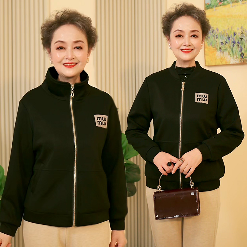 妈妈装秋季新款小个子夹克中老年女装翻领外套妈妈装休闲上衣洋气
