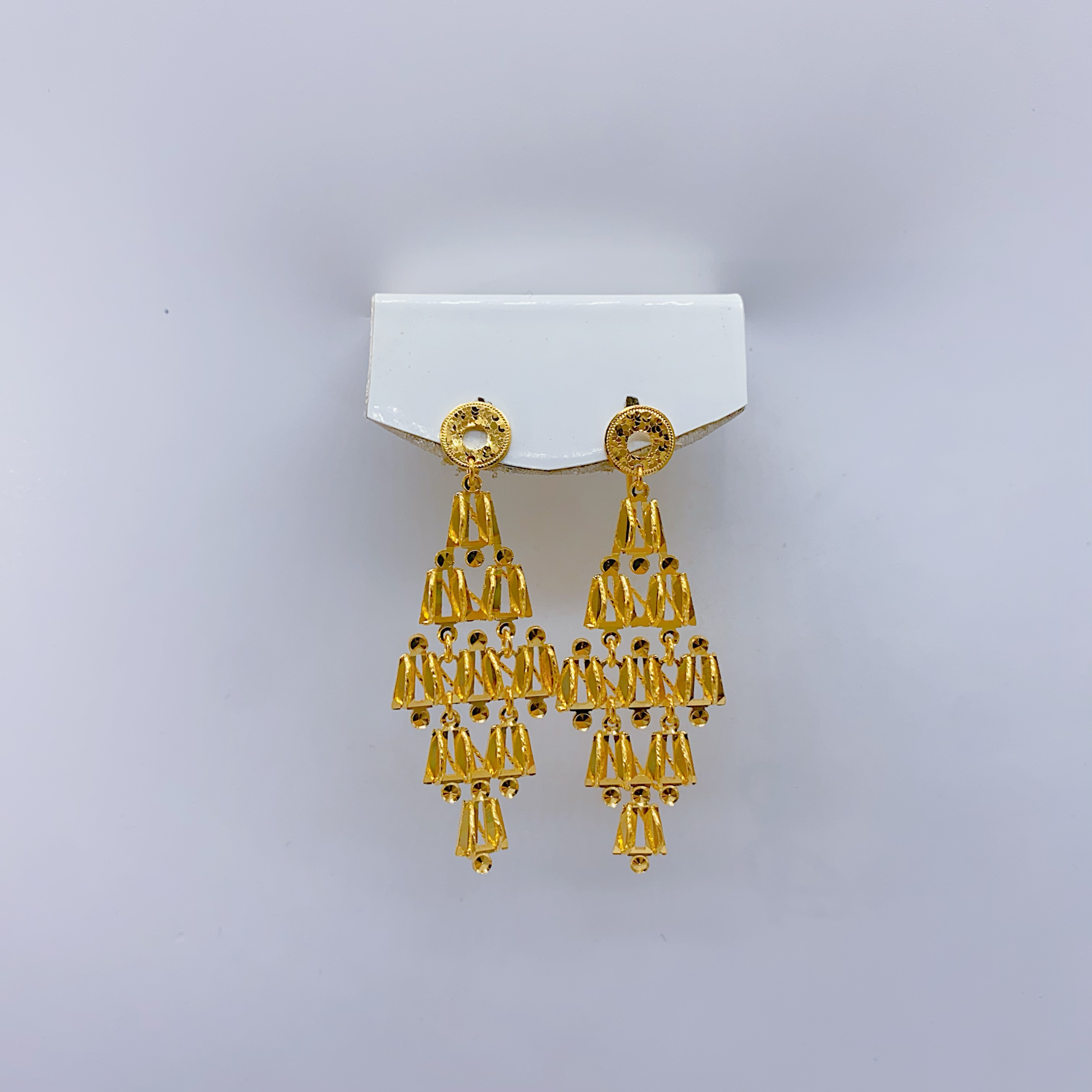 老庙黄金2 足金5G 时尚大气菱形圆饼7字针耳饰7.50克