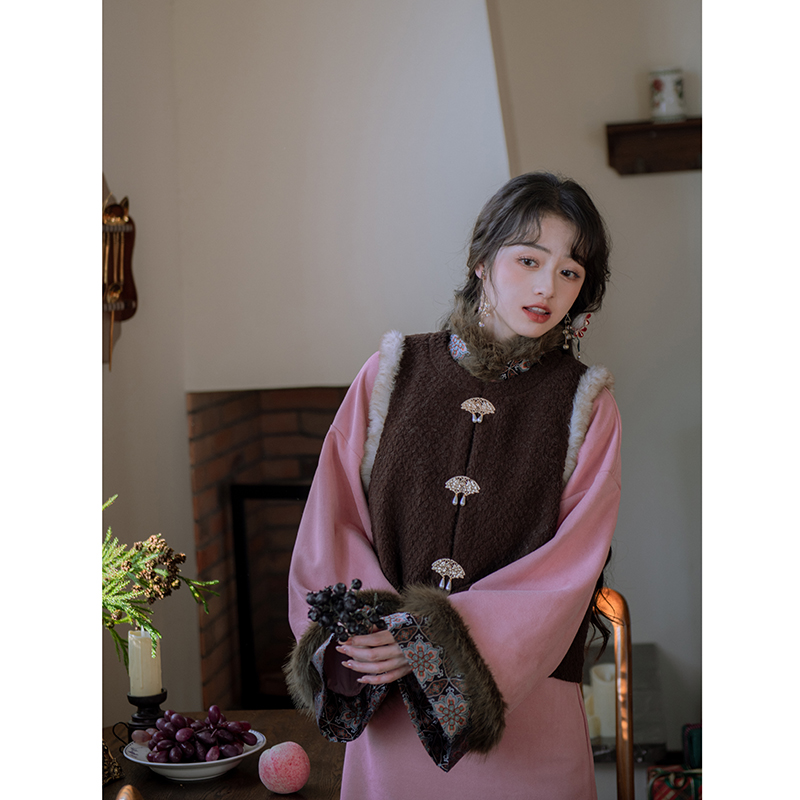 南风谷【桃芝乌龙】新中式国风秋冬裥棉马甲改良旗袍旗袍连衣裙女