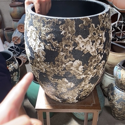 紫砂花盆口33高度42黑姹