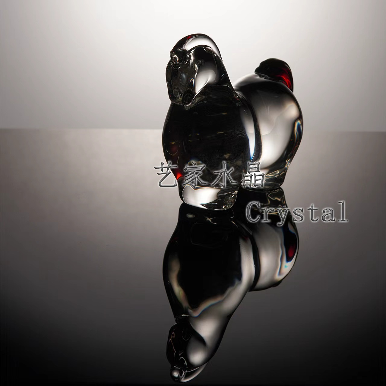 单只礼盒装-轻奢描红水晶小唐马摆件十二生肖动物