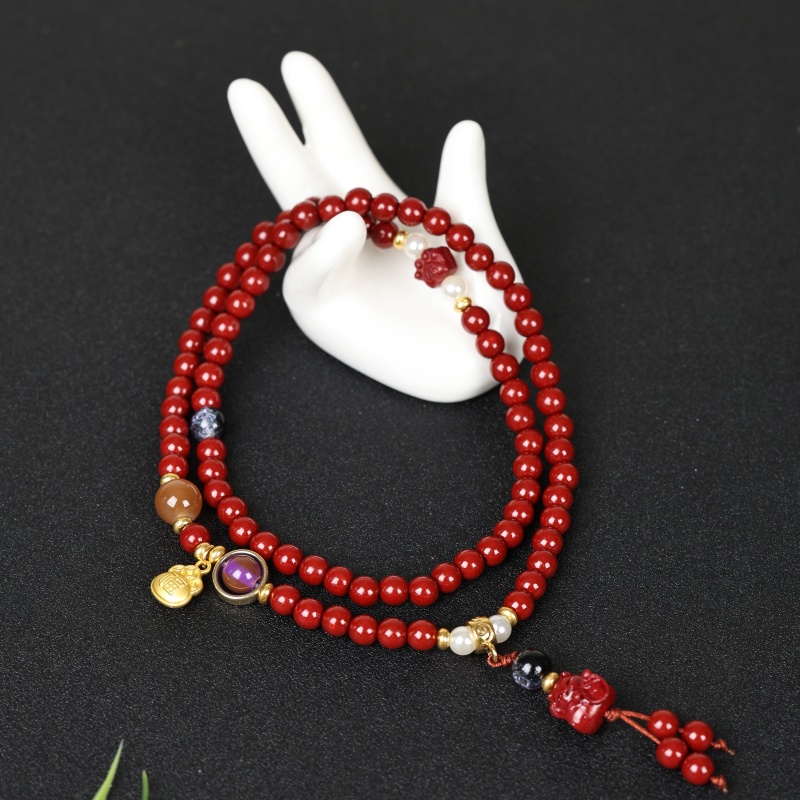 含辰砂工艺品含辰砂招财小猫多圈朱砂 0.6无礼盒 MK915