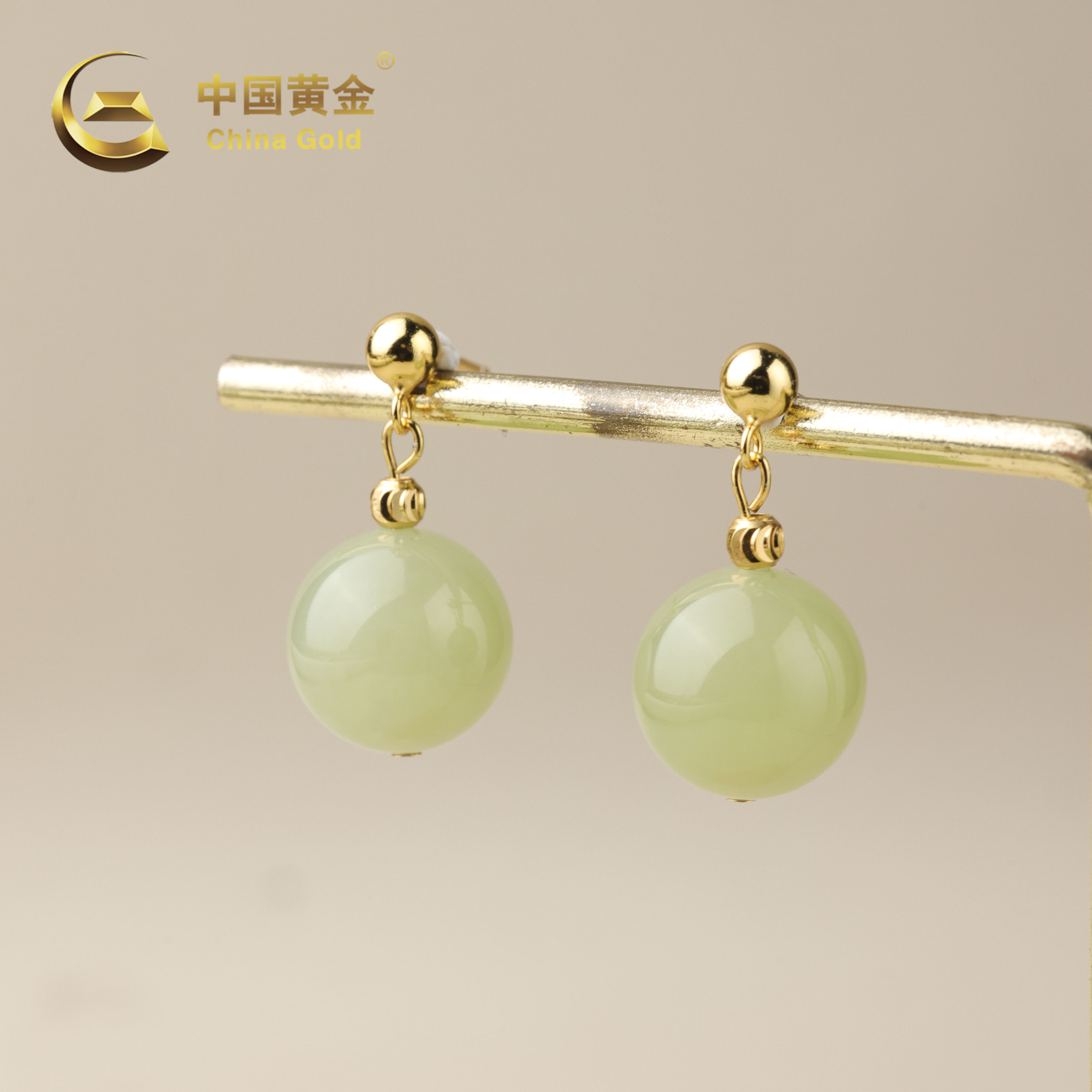  【中国黄金】愉乐 | 和田玉*耳饰*S925银镶嵌-R1953-臻