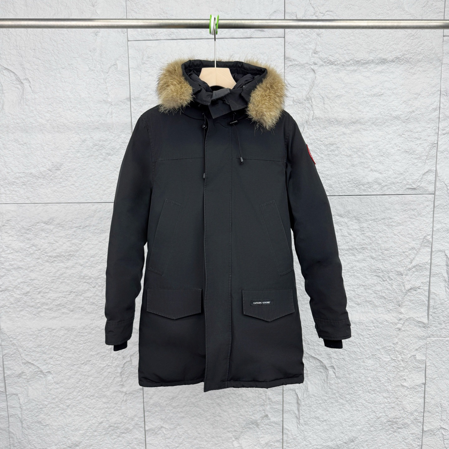 99新 CANADA GOOSE S码/黑色连帽毛领抽绳派克服/18261819