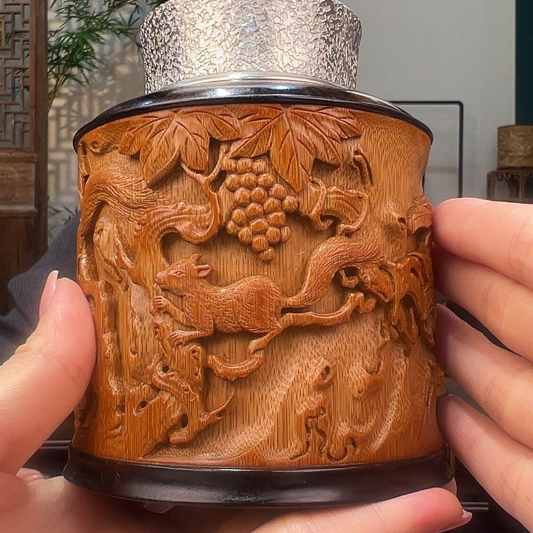竹夜**歌竹雕硕果累累茶叶罐