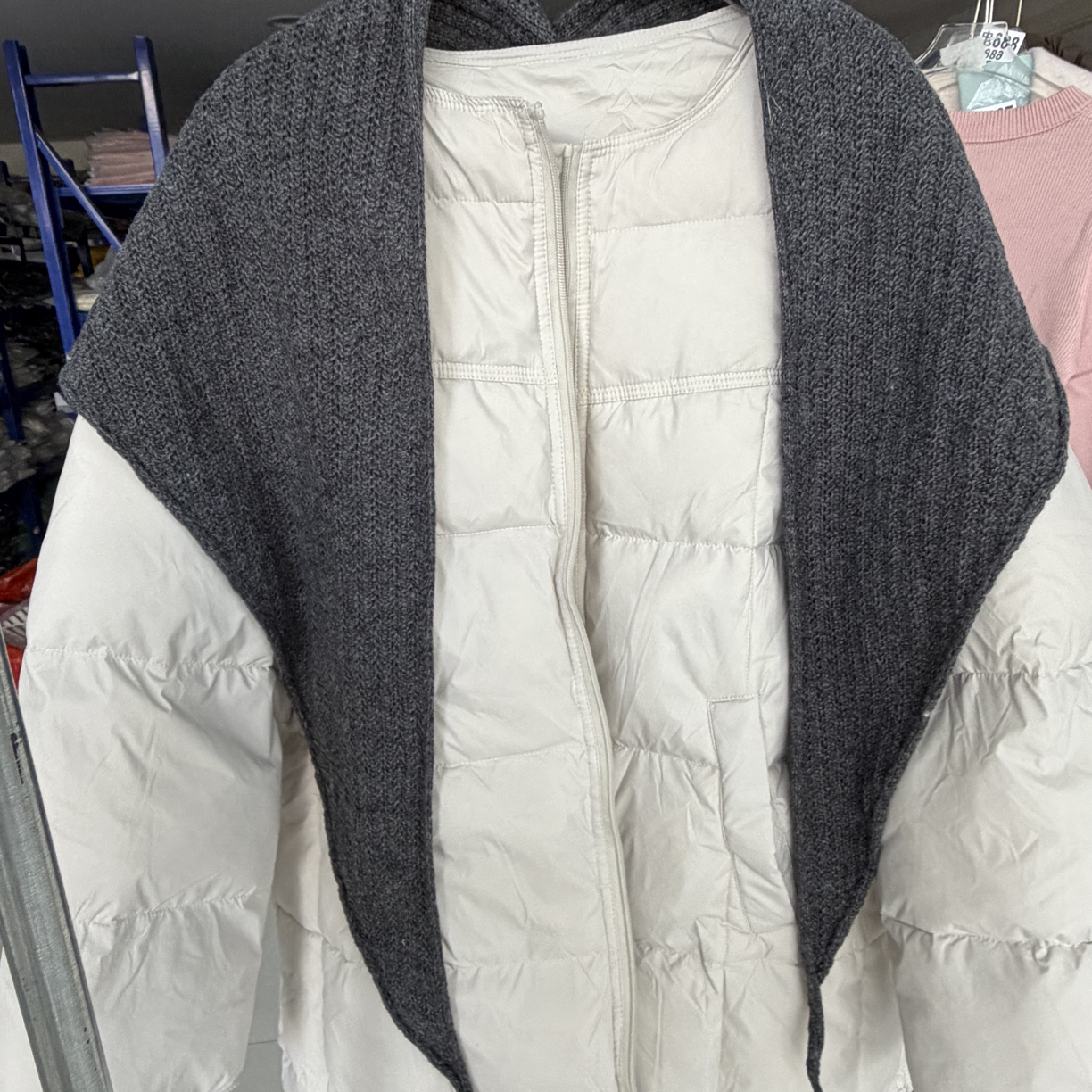 9968配针织披肩韩系简约白鸭绒羽绒服冬季新款保暖