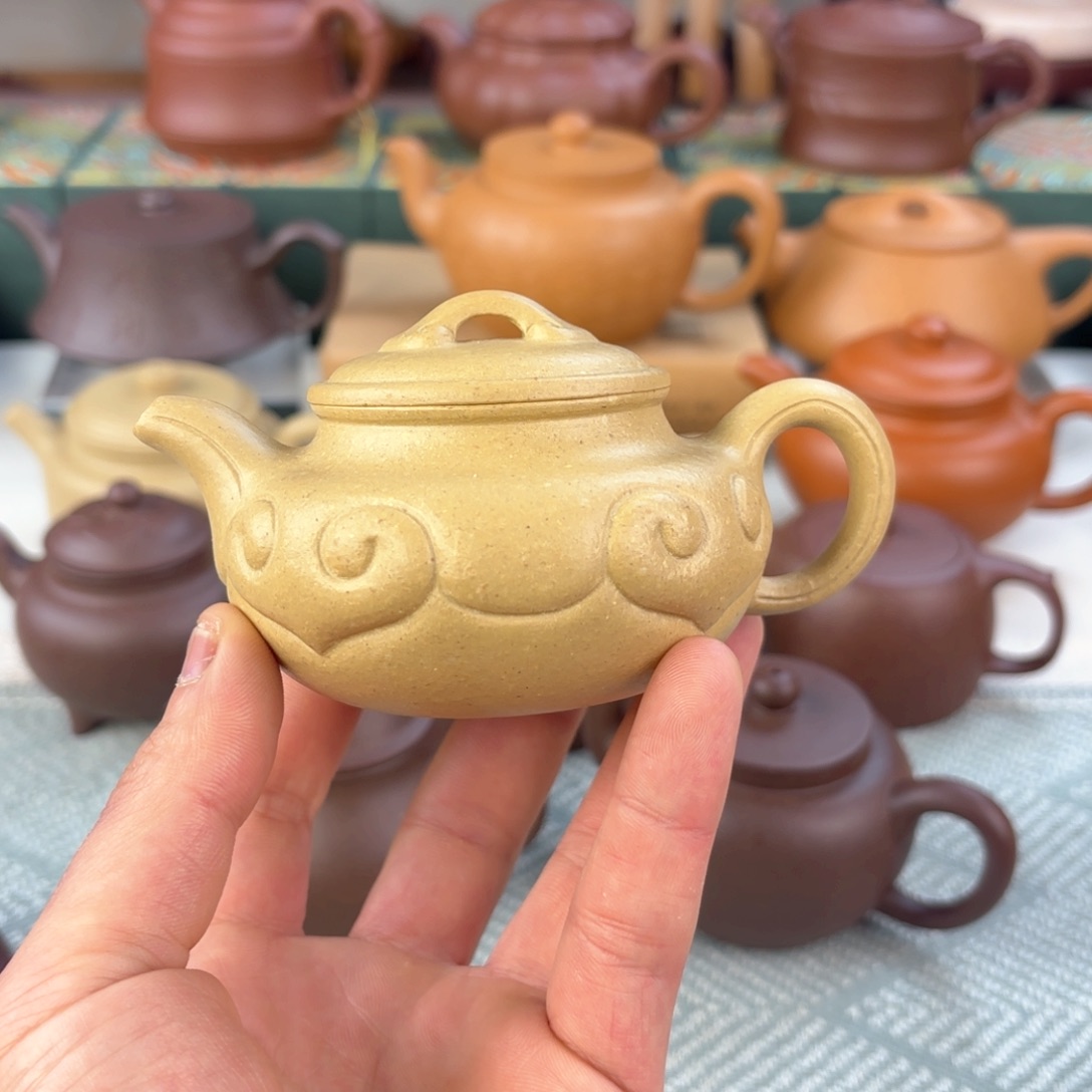 紫砂茶壶微瑕 仿古如意 绿泥 145cc