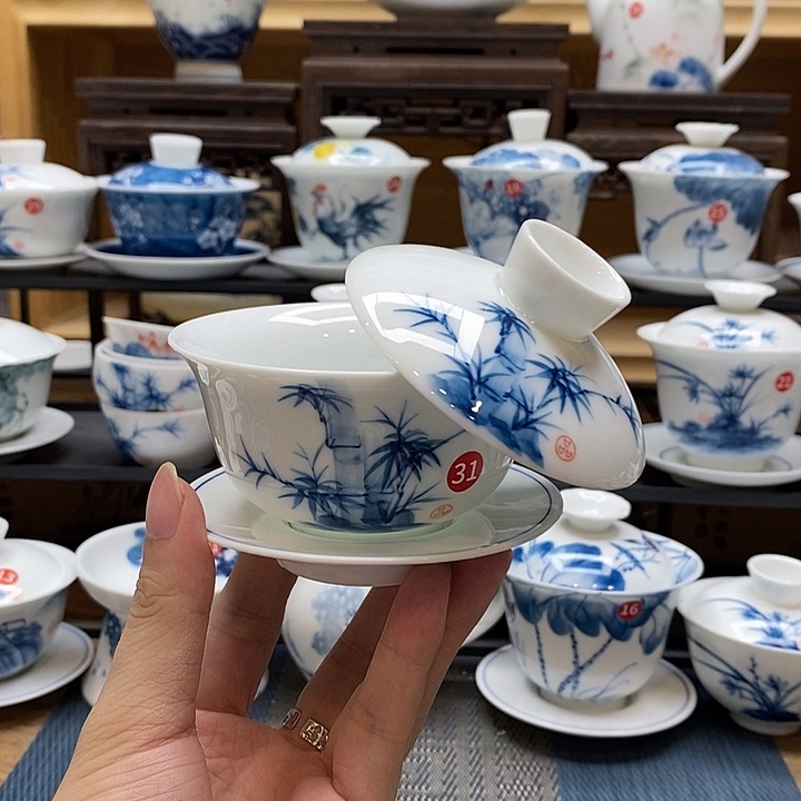 手绘悬停竹子150高温瓷釉下彩微瑕福利款