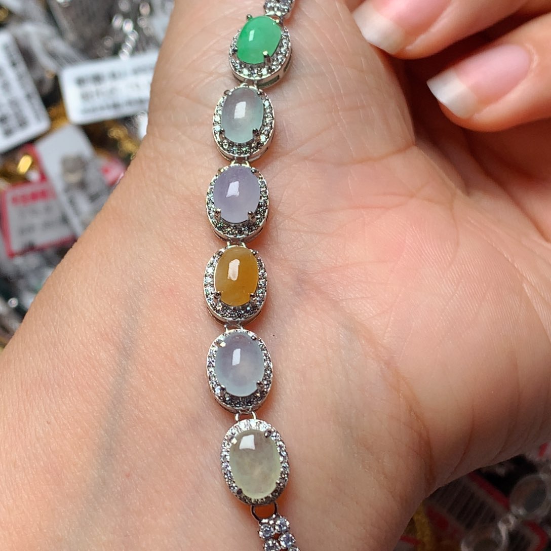 翡翠戒指银S925镶嵌天然翡翠手链