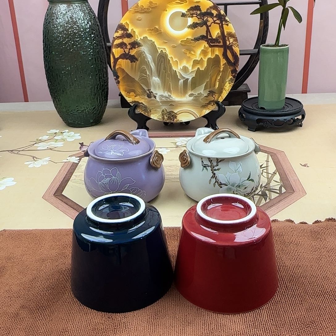 宝石蓝+郎红纯色主人杯两只装