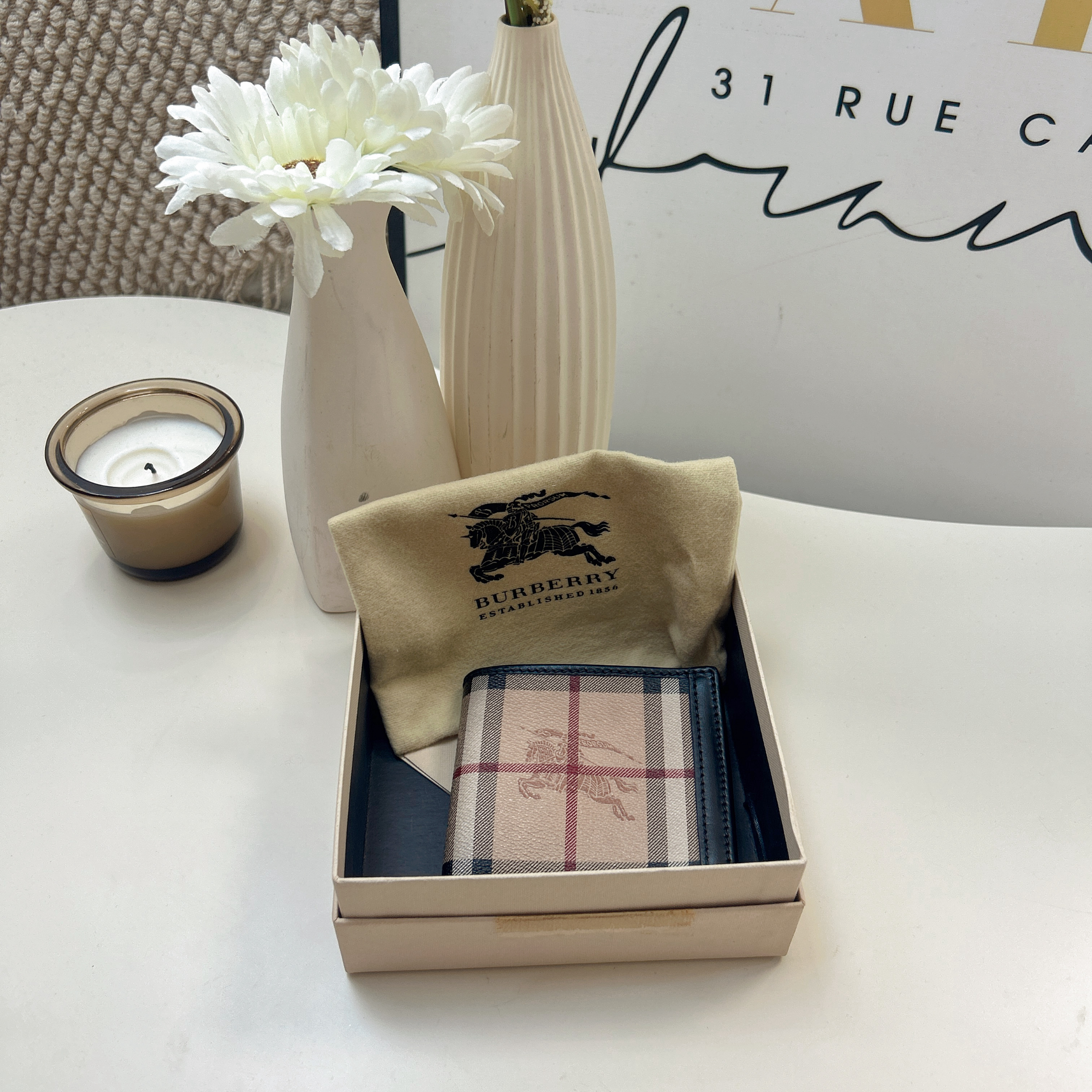 99新 BURBERRY/博柏利 99新Burberry战马对折钱包大全套56554875
