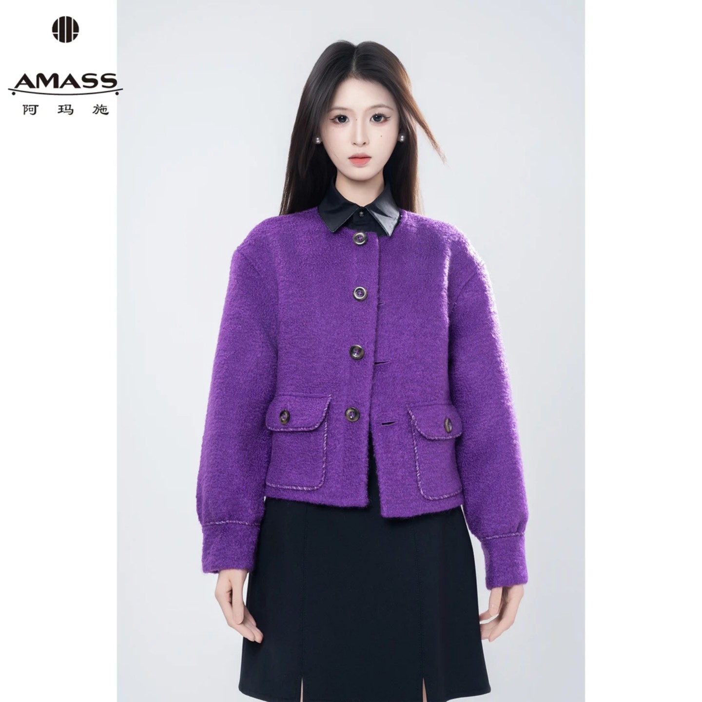 阿玛施【官方正品】秋新款时尚气质优雅法式小香风毛呢外套5400912