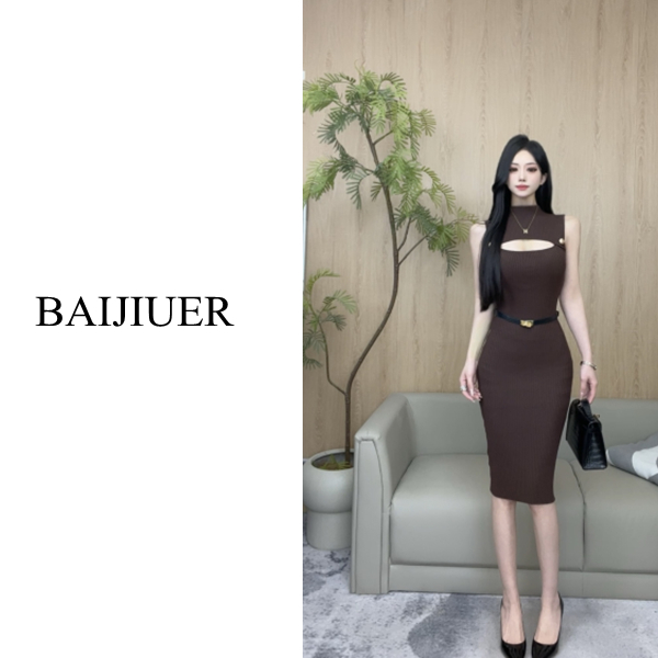 【BAIJIUER】御姐独特绝美无袖针织连衣裙镂空性感纯欲收腰包臀长裙