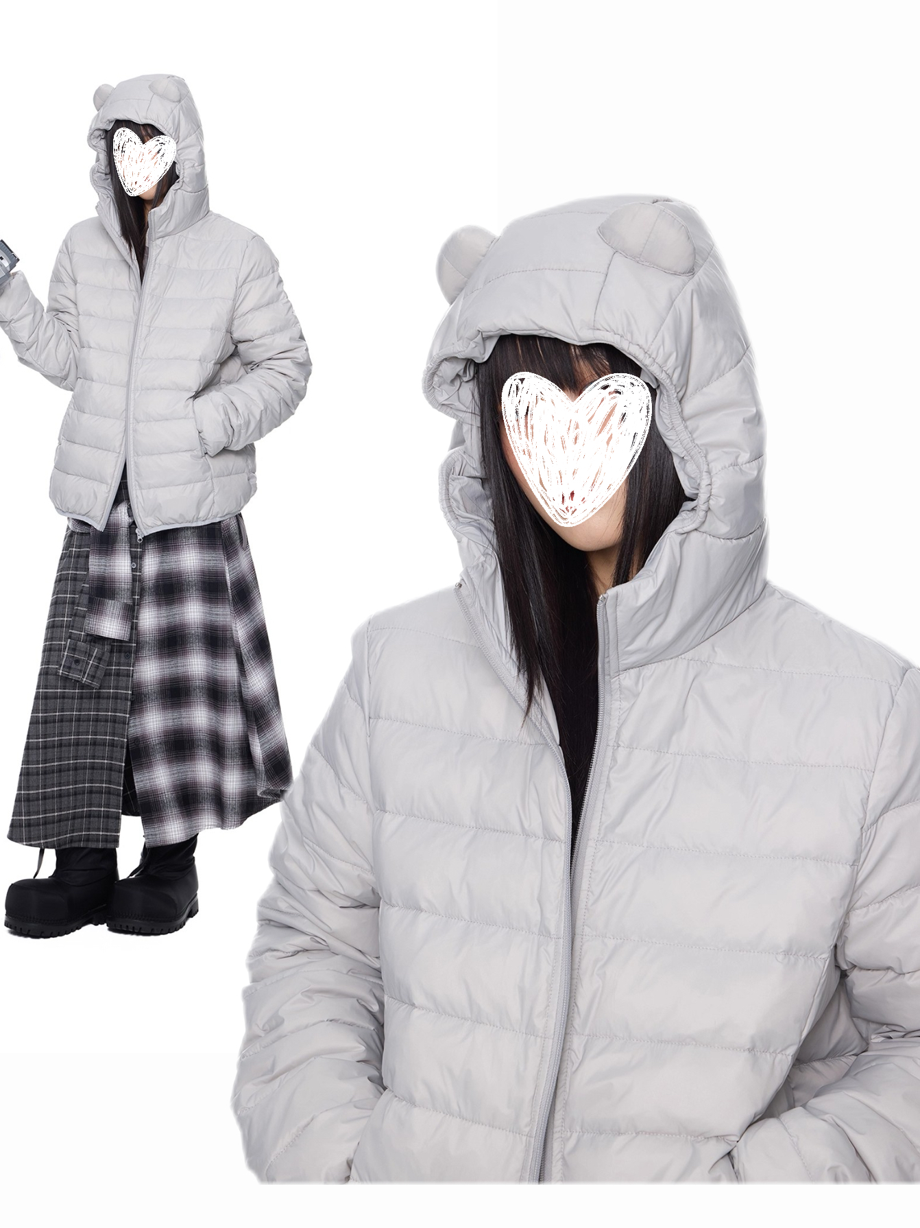 樱子oni小熊耳朵连帽排骨棉服外套女冬季轻薄加厚保暖短外套