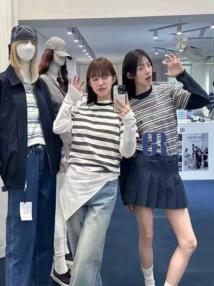 APM【火火在奔跑】韩代GROV条纹口袋刺绣短袖