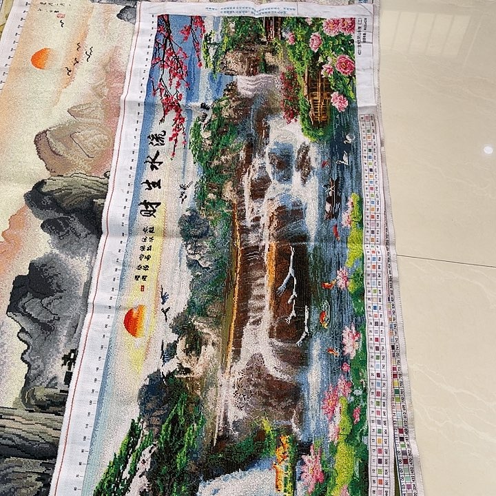 棉手工十字绣流水生财一米五满绣