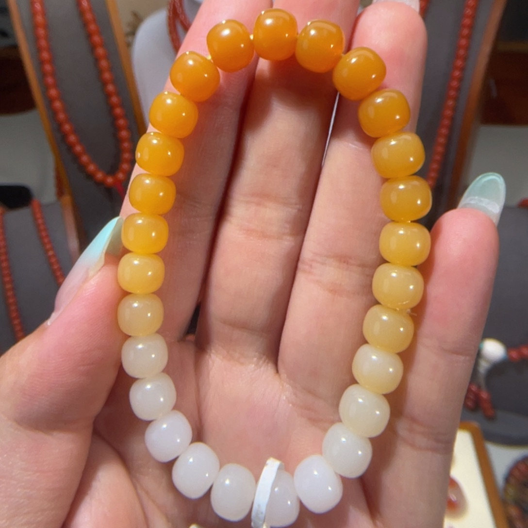 石英质玉（黄龙玉）未镶嵌缅黄渐变单圈7.6mm