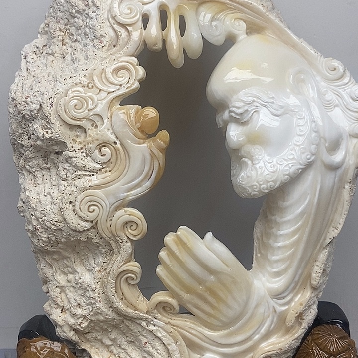 非金属贝壳达摩摆件松玉化翘黄降魔杵