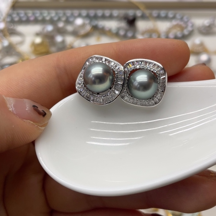 海水珍珠耳饰银S925镶嵌
