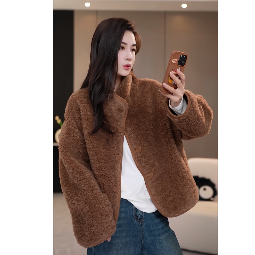 SOURWZZI/所姿新款冬季反绒面双面穿立领女士羊毛外套SZ-25131