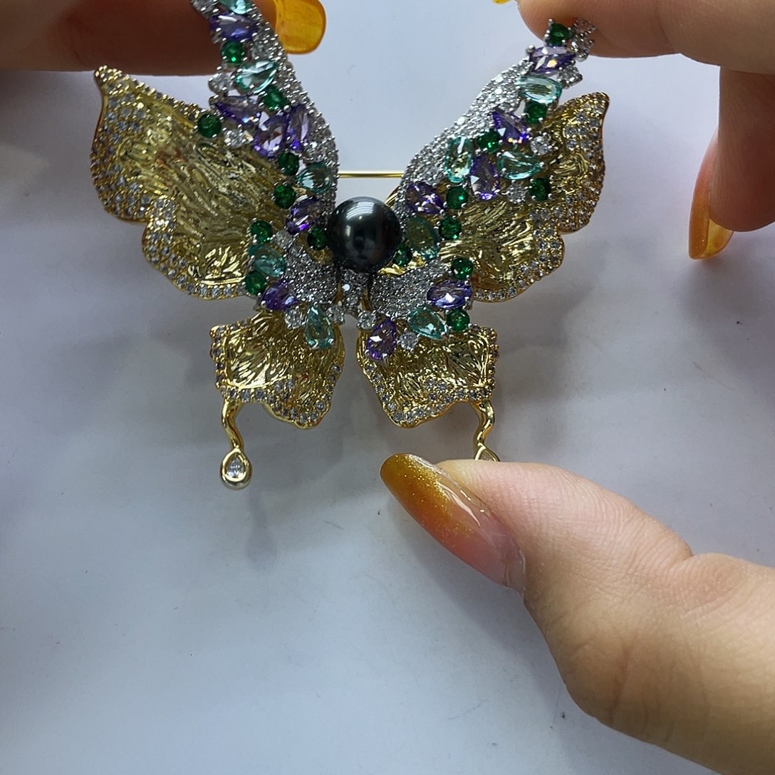 胸针银S925镶嵌海水珍珠