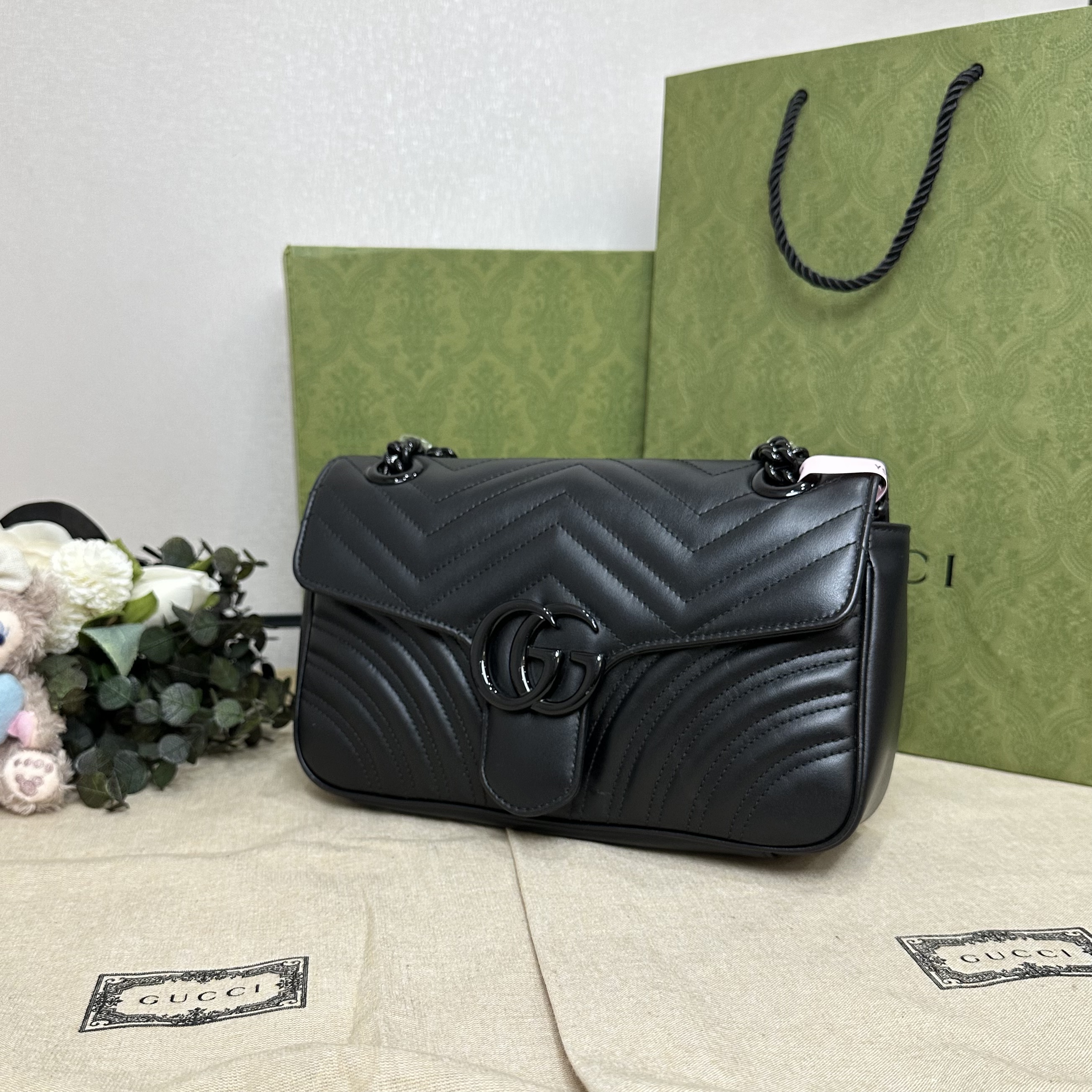未使用 GUCCI/古驰 壹所奢品/GUCCI 马蒙26 黑标 单肩斜挎包