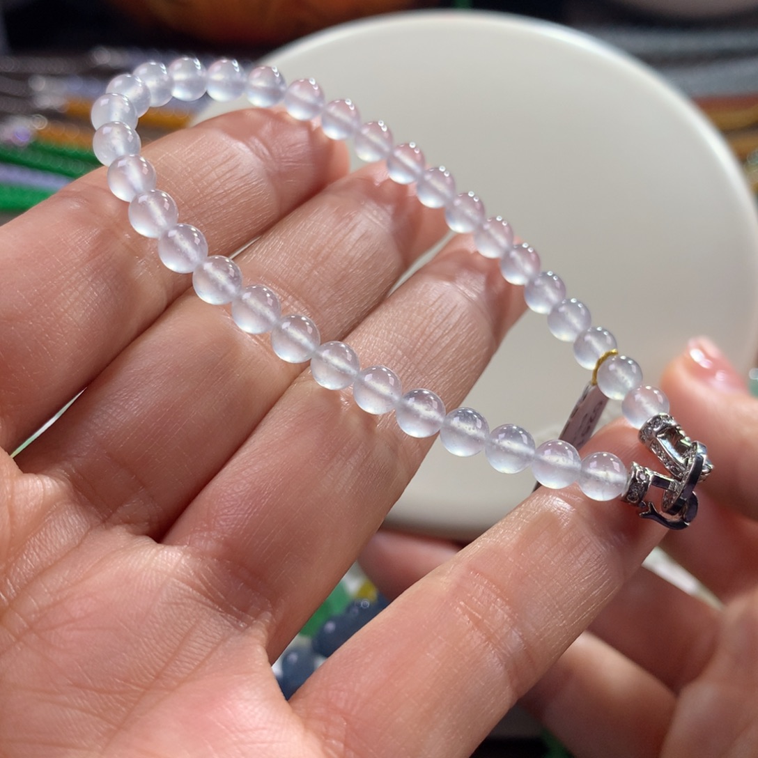 翡翠未镶嵌手链！木那玻璃冰茅台白雪花棉卡5