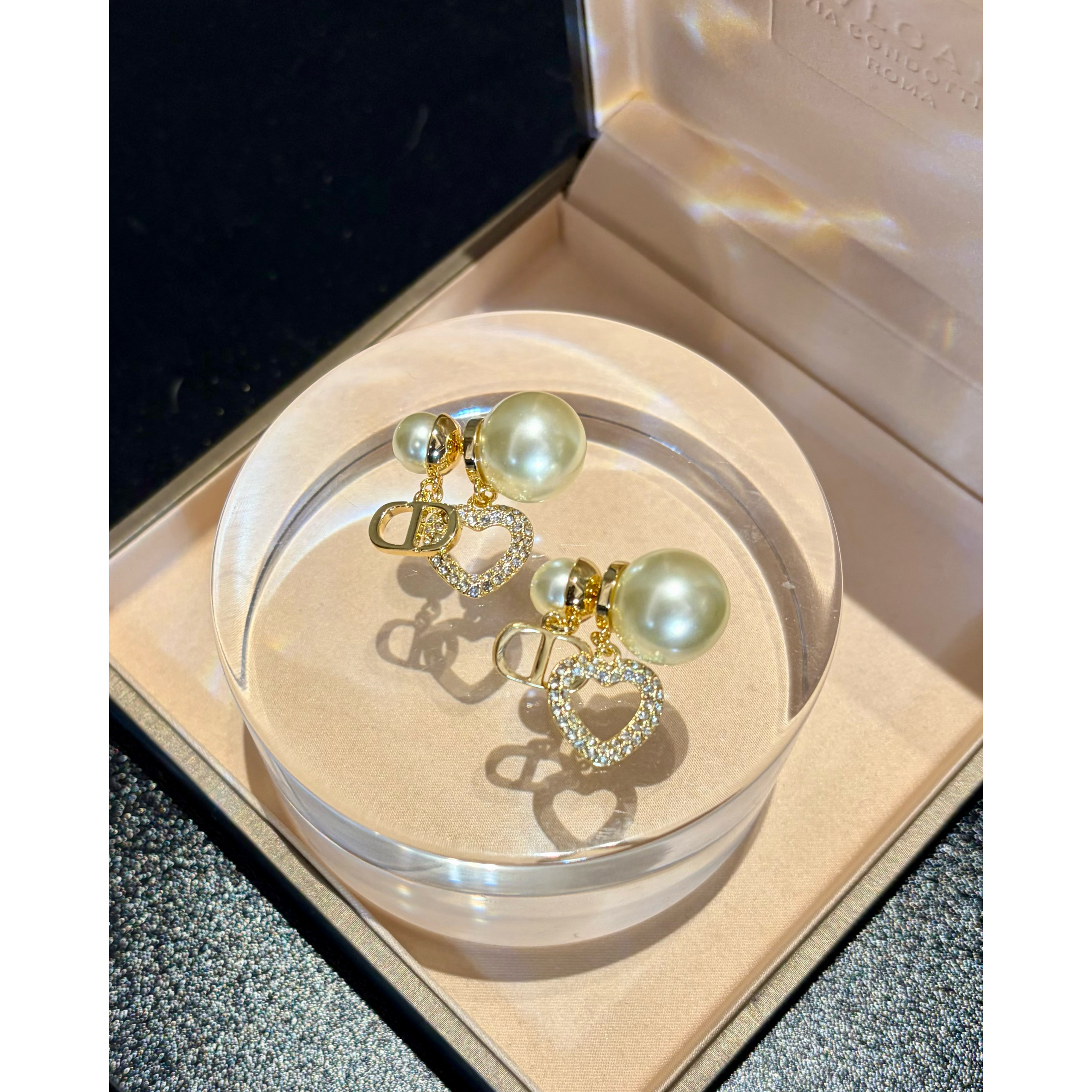 铜合金仿珍珠耳饰 B1992 金色爱心贝珠耳环