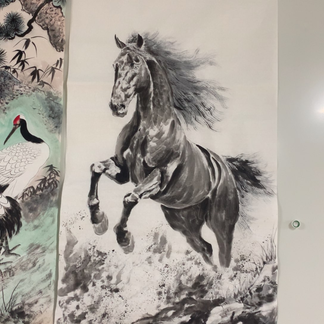 国画石***头四尺手绘黑马