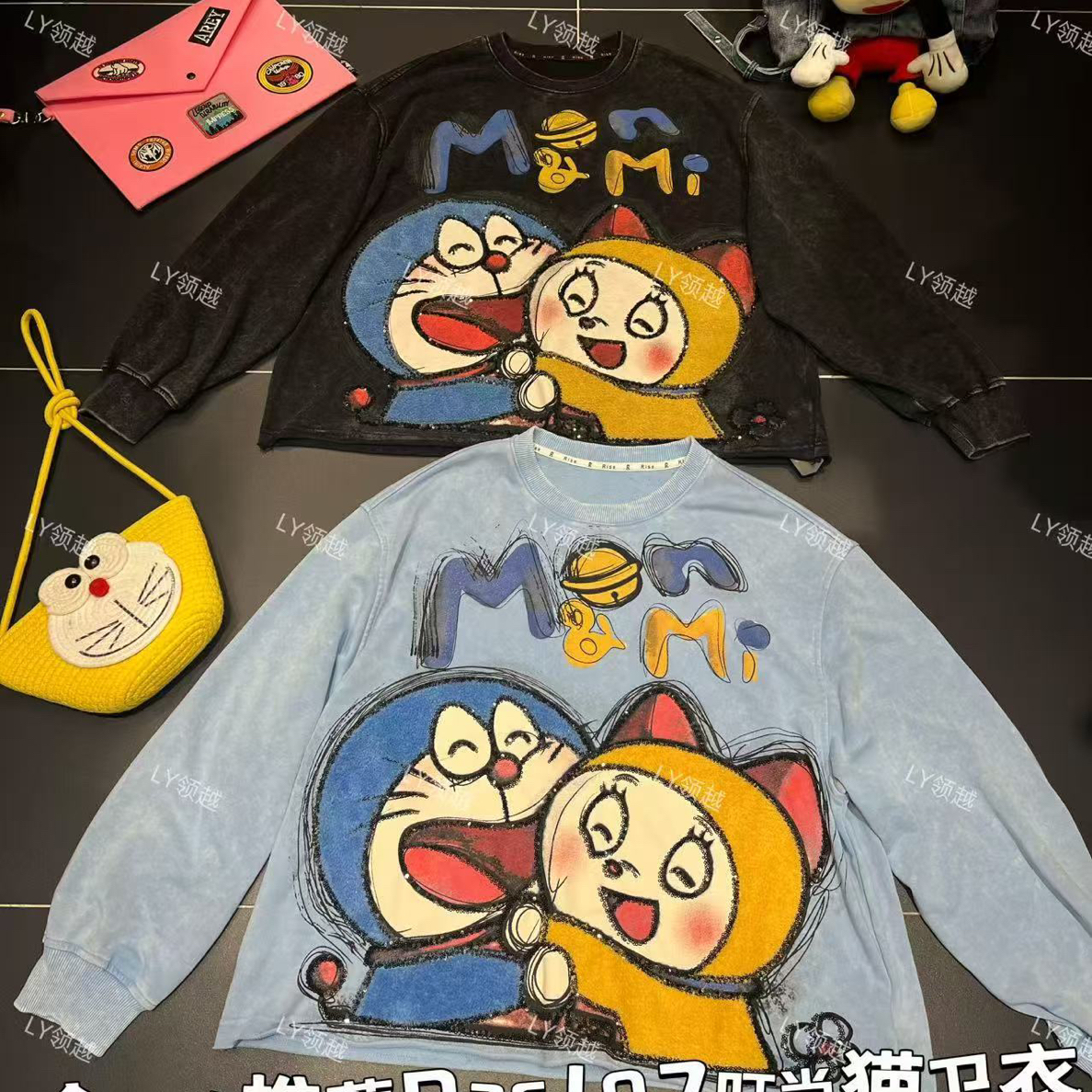 【592】秋冬新款假短款圆领叮当猫韩版宽松显瘦百搭时尚洋气卫衣