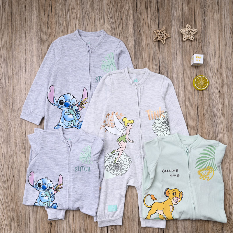 外贸欧美宝宝纯棉长袖连体衣连身衣婴儿春秋侧开拉链不包脚长爬服