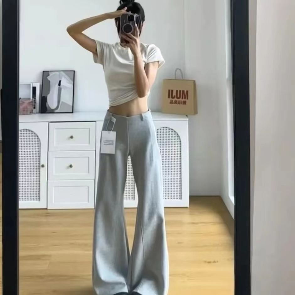 灰色微喇叭运动裤女秋冬2025新款加绒休闲卫裤高腰显瘦垂感马蹄裤