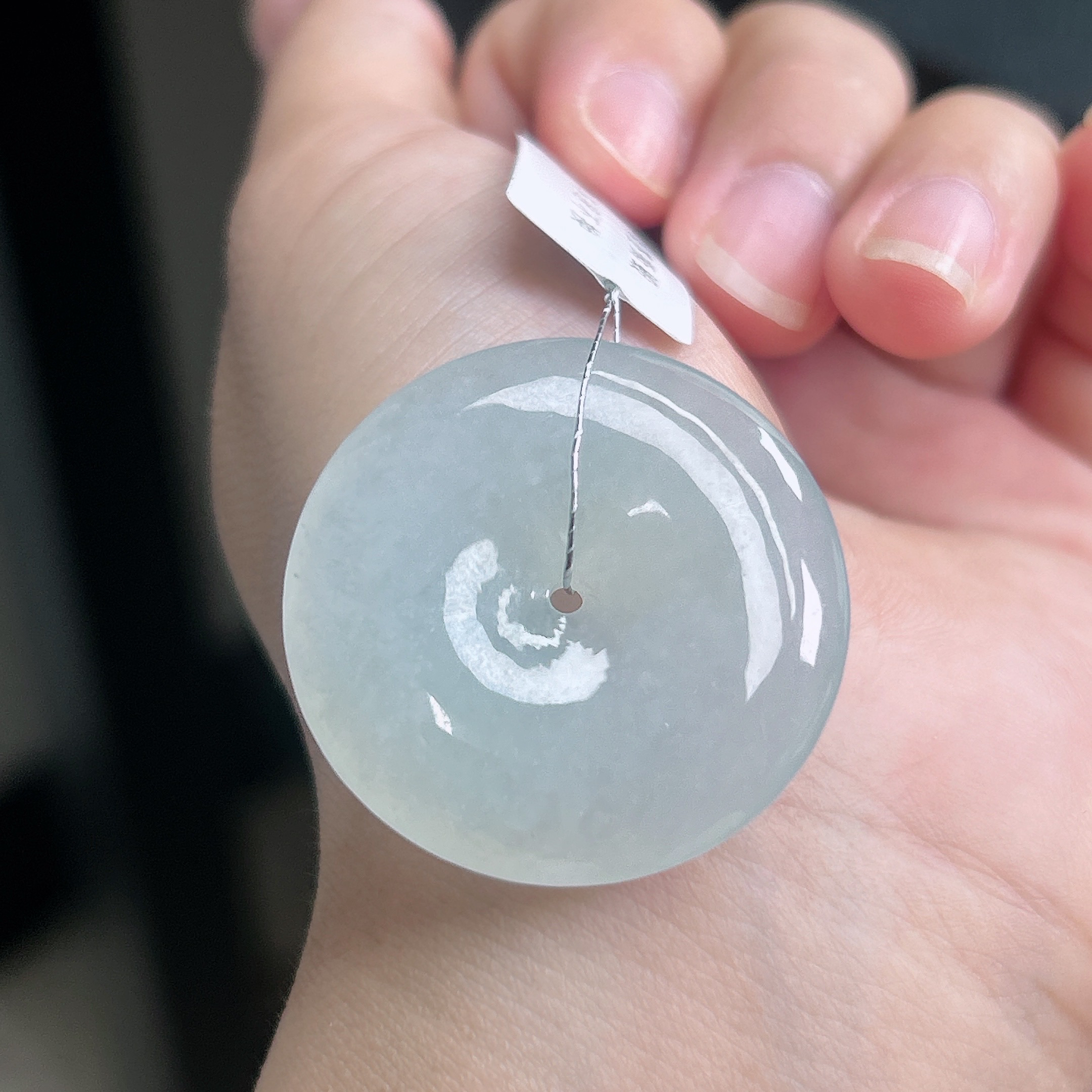 缅甸天然A货翡翠冰润白月光大平安扣吊坠尺寸33×6.5