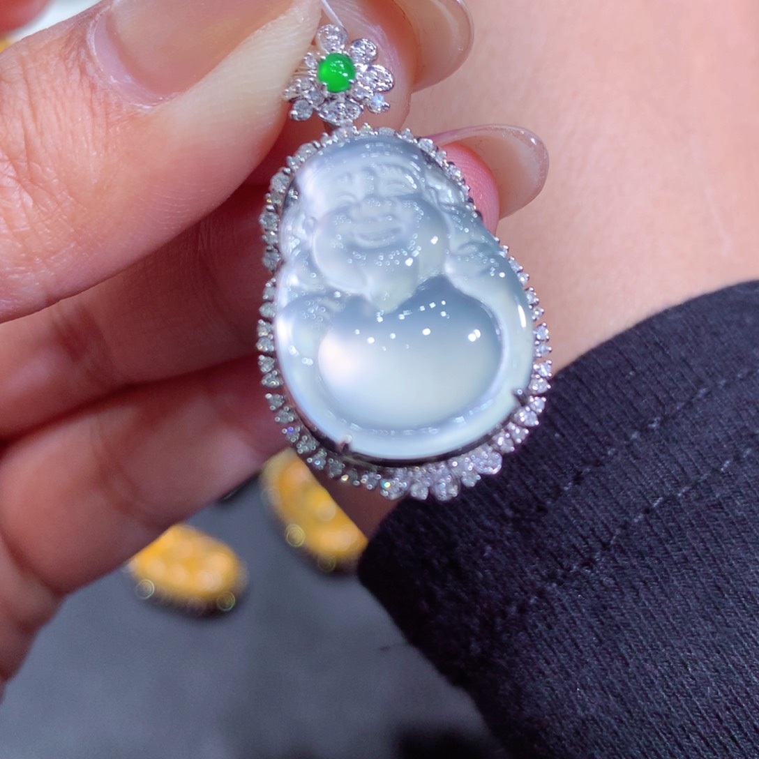 翡翠18K金镶嵌吊坠(不含链)