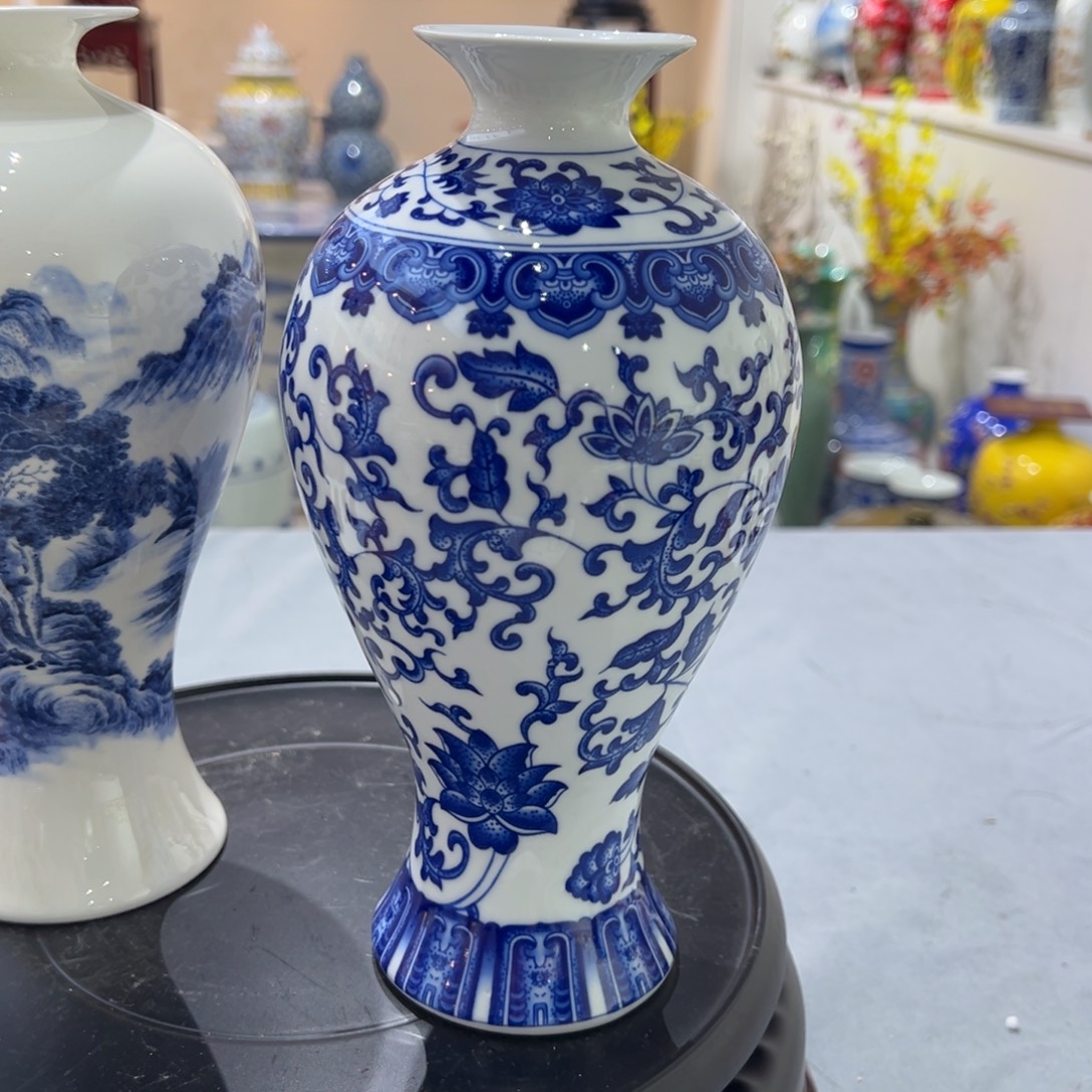 摆件陶24cm青花缠枝莲美人瓶