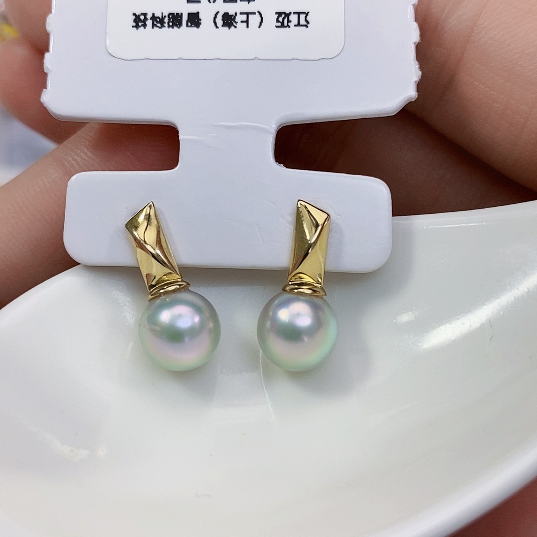 海水珍珠特价不退不换天然真多麻耳饰8-8.5mm银S925镶