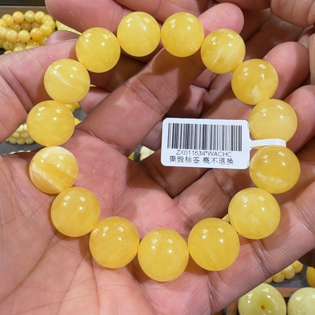 琥珀手链未镶嵌15m焦皮同料圆珠手串29.8克