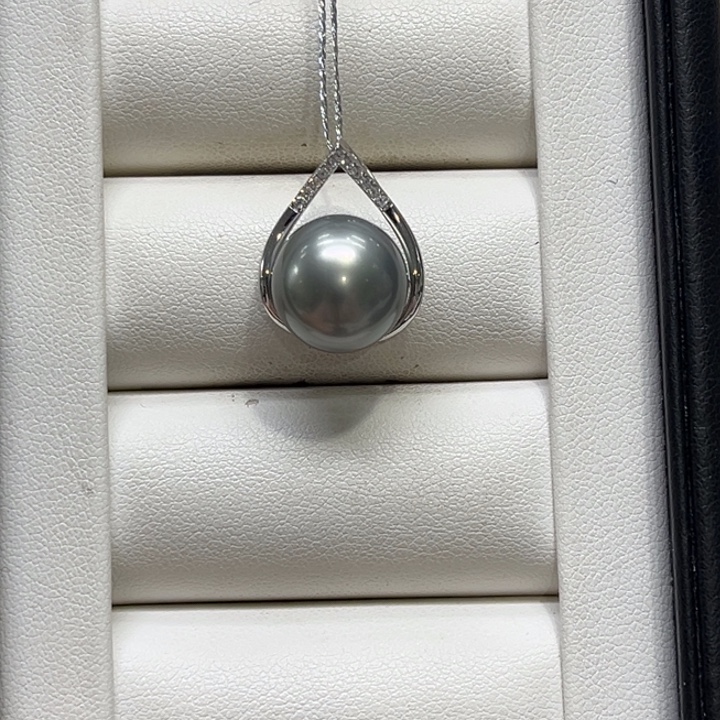 银S925镶嵌颈饰海水珍珠大溪地12-13mm 210号