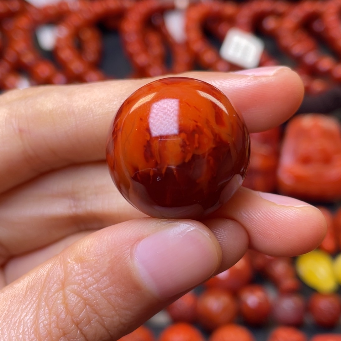 南红玛瑙其他未镶嵌22➕顶品瓦西牛血火焰满肉圆珠