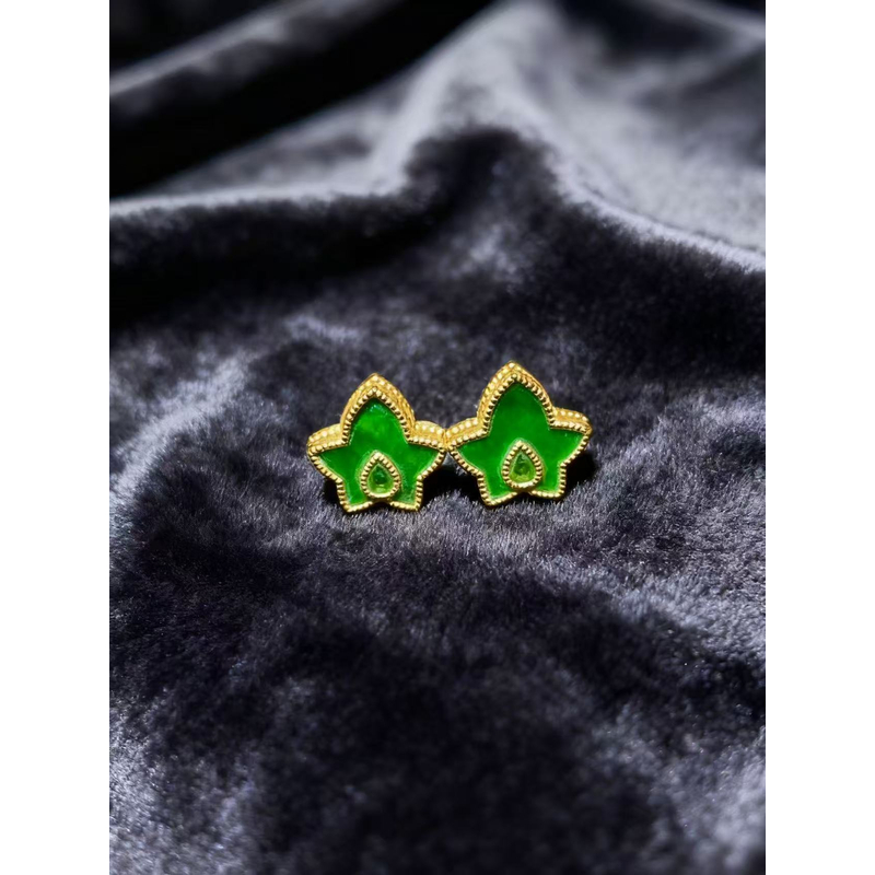 天然缅甸翡翠a货 18k金三角形耳饰多样性发一