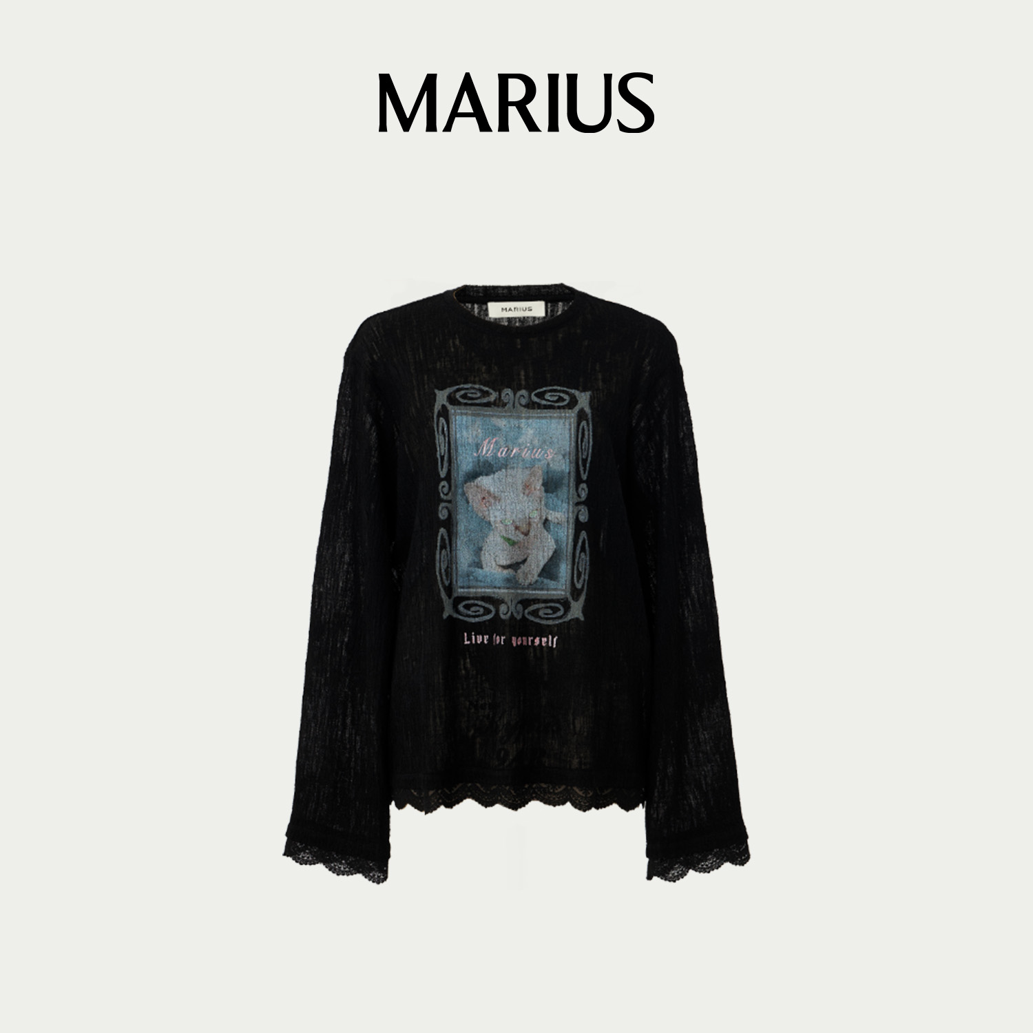 MARIUS”小猫T“修身印花休闲风德文猫长袖T恤