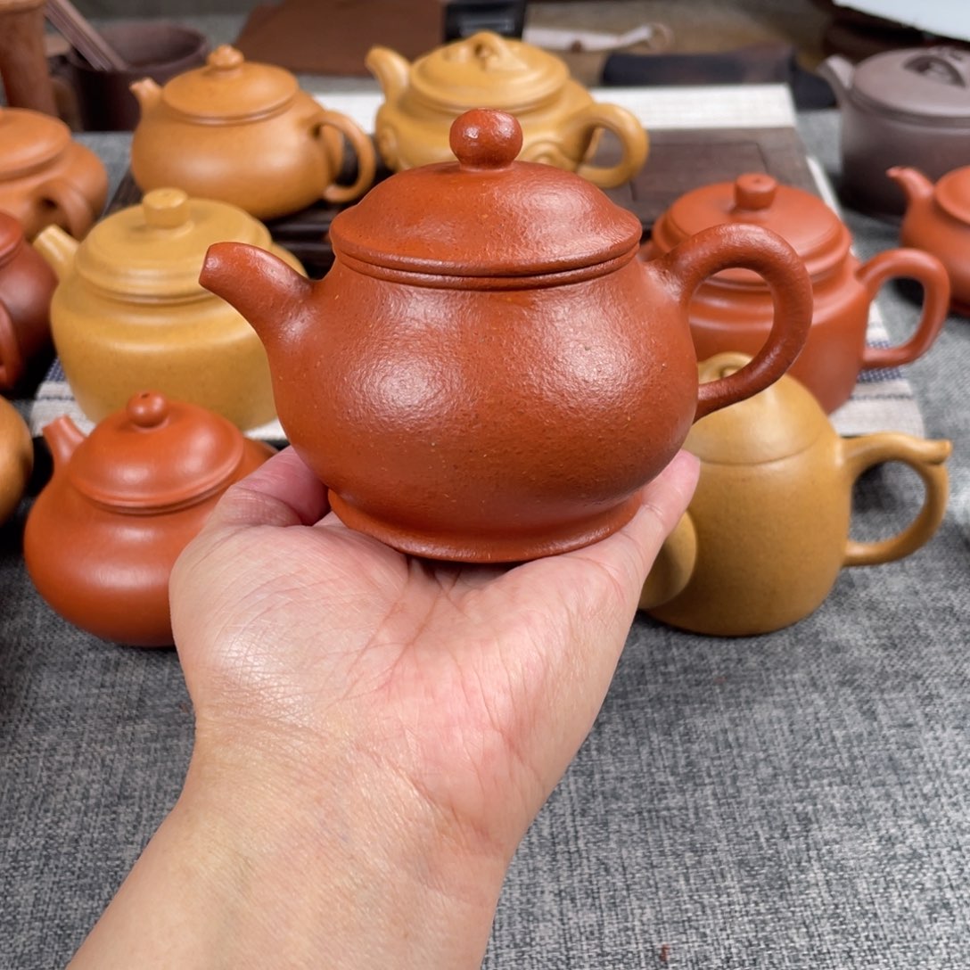 紫砂茶壶红降坡潘壶全手纯红降20目200