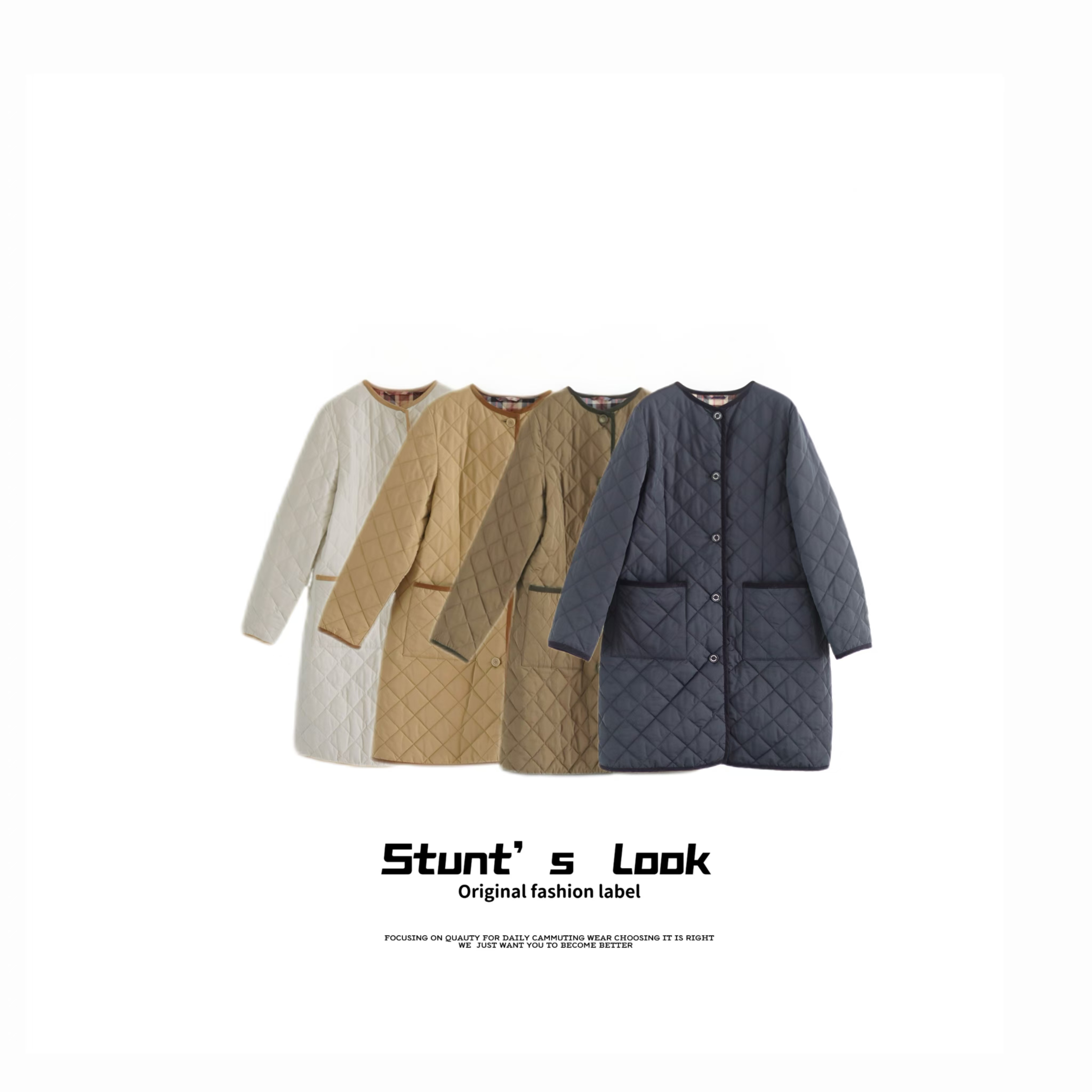 中长款绗棉菱形格女款休闲夹棉棉服外套0911